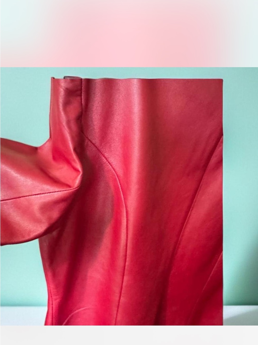 Red Women's Leather Moto Jacket - Classic Zip Front - Picture 3 of 5